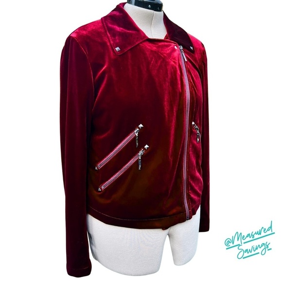 Bagatelle [NWT] Burgundy Wine Velvet-like Moto Jacket - Size Large - Picture 8 of 14